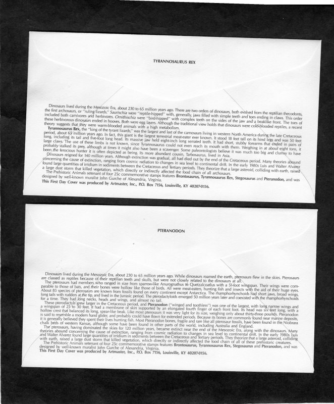 2422-2425 Prehistoric Animals, FDC set/4 Artmaster cachets