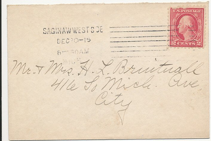 Saginaw West Side Michigan Machine Cancel on Small cover no back flap