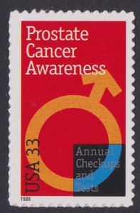 US 3315 Prostate Cancer Awareness 33c single MNH 1999