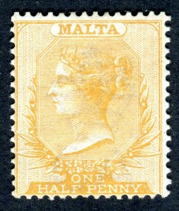 Malta 1882 QV. 1/2d orange yellow. Crown CA. MH. SG18.