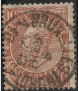 Belgium 65 (used, no tab) 10c King Leopold II, org brn (1893)