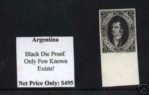 Argentina #8DP Superb Die Proof In Black