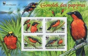 WWF Papyrus Gonolek Swamp Bird Nature Imperforated Souvenir Sheet of 4 MNH