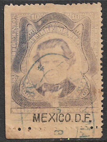 MEXICO REVENUES 1881 10c Blue Vio DOCUMENTARY TAX MEXICO D.F. Control Used DO69