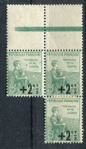 FRANCE; 1922 early War Orphans surcharged MINT MNH 5c. BLOCK