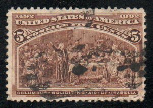 US #234 VF used, 5c Columbian, super nice lighter cancel,  wrinkle, VERY FRES...