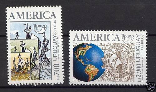 Columbus 500 aniv. discovery America UPAEP ship map URUGUAY Sc#1420/1 MNH STAMP 