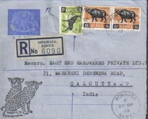 KENYA 1968 REGD FORMULE AEROGRAMME WITH LEOPARD FRNKING TO INDIA  # 5003