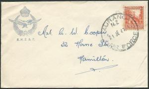 NEW ZEALAND 1943 cover TAURANGA AIR FORCE cds, scarce......................42128