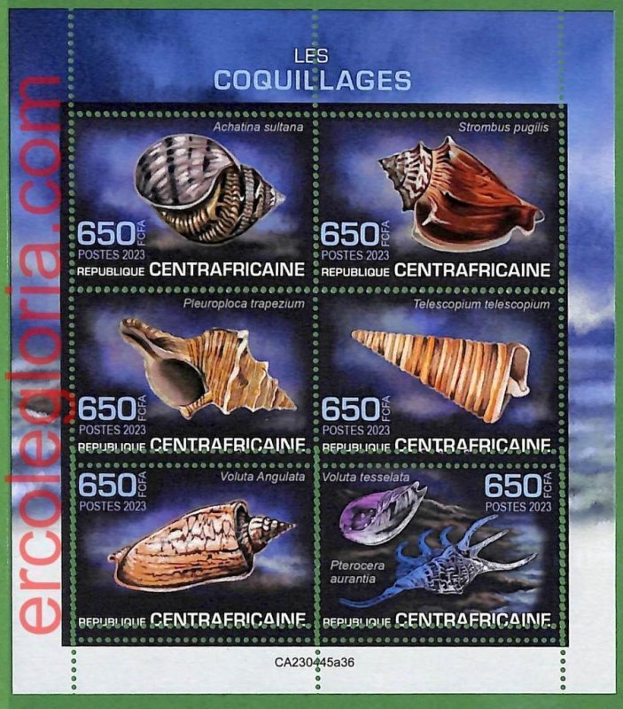 B1363 - Centrafricaine - ERROR MISPERF Stamp Sheet - 2023 - Shells-