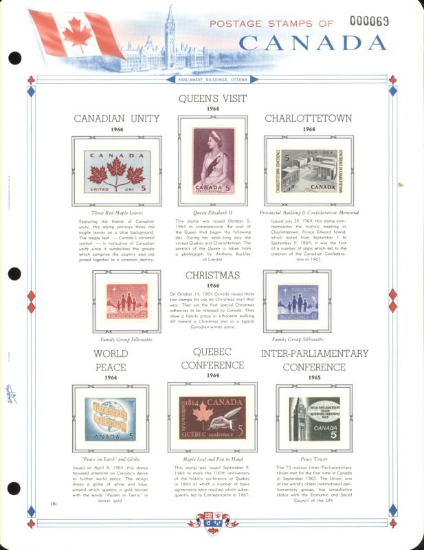 Canada Mint and Used Stamps on White Ace Album Page from Collection (Note: Pa...