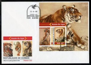 GUINEA 2022  YEAR OF THE TIGER SOUVENIR SHEET FIRST DAY COVER