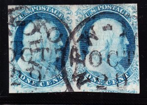 US 7 1c Franklin Used Pair F-VF Position 59-60 R1E SCV $290