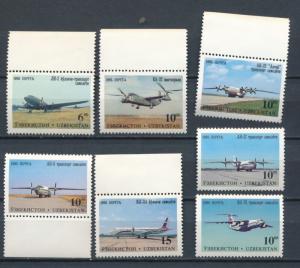 Uzbekistan 1995  Scott 88-94 (7) MNH - Aircraft