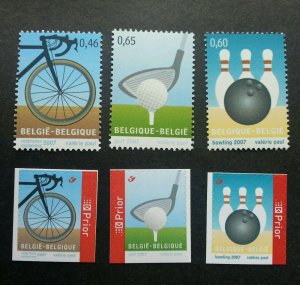 Belgium Sports 2007 Golf Bowling Bicycle Cycling (stamp) MNH *normal + adhesive