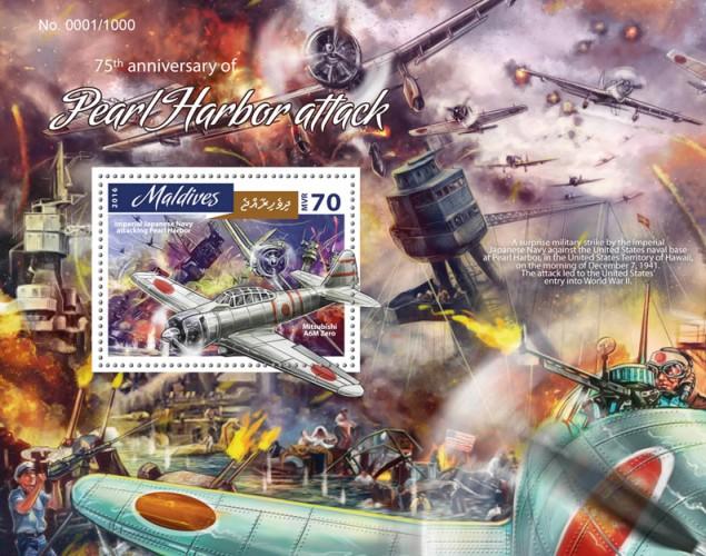 MALDIVES - 2016 - Pearl Harbor Attack - Perf S/Sheet - MNH