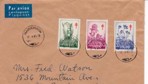 Finland 1961 Cover from Mariehamn to Calif. Complete set 1958 Semi-Postals