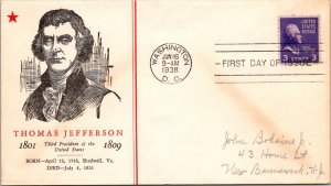 FDC 1938 SC #807 Linprint Cachet - Washington DC - Single - J5406