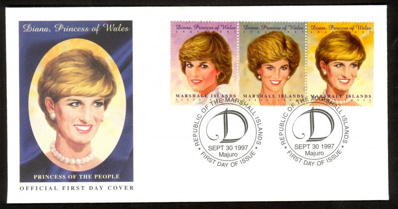 MARSHALL ISLANDS 1997 Princess Diana Set Sc 645 on Cachet FDC