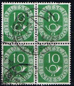 Germany 1951,Sc.#675 used block of 4, Digits with Posthorn