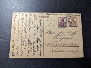 1920 Germany Danzig Overprint Postcard Cover Zoppot to Neckarsulm