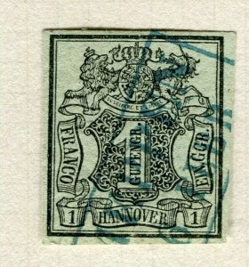 GERMANY; HANNOVER 1850s early classic Imperf issue used 1g. value Postmark