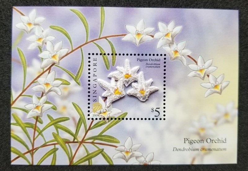 *FREE SHIP Singapore Pigeon Orchid 2009 Flower (ms MNH *embroidered *unusual