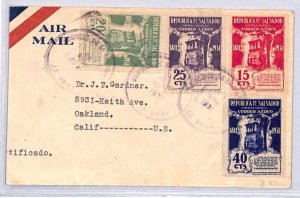 EL SALVADOR 1931 FDC First Day Cover CHURCH TOWER MERCED Set{4} Registered YU165