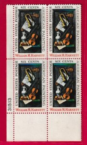 US SCOTT#1386 1969 6c WILLIAM HARNETT PAINTING PLATE BLOCK LL#31513 - MNH