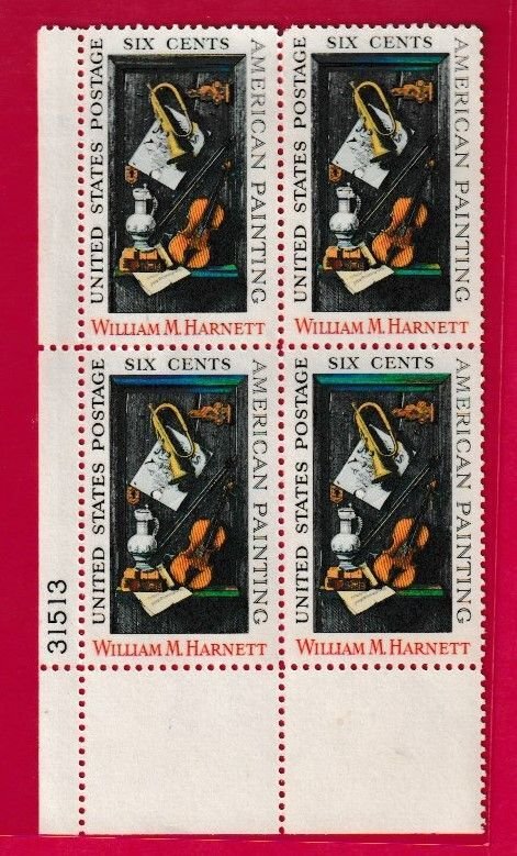 US SCOTT#1386 1969 6c WILLIAM HARNETT PAINTING PLATE BLOCK LL#31513 - MNH