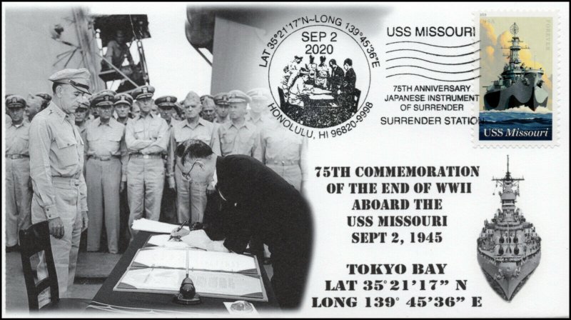 20-172, 2020, USS Missouri, Event Cover, Pictorial Postmark, WW II Surrender,