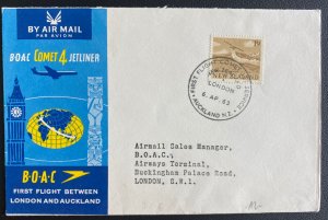 1963 New Zealand First Flight Airmail Cover To London England BOAC Comet Jet Lin