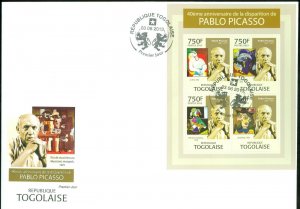 TOGO 2013 PABLO PICASSO 40TH MEMORIAL ANNIVERSARY SHEET OF FOUR STAMPS FDC