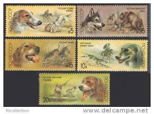 USSR Russia 1988 Hunting Dogs Animal Stamps Michel 5827-5831