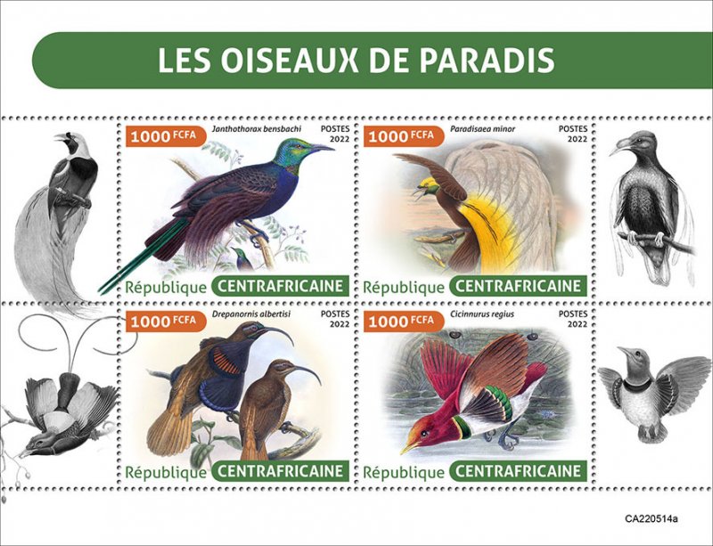 C A R - 2022 - Birds of Paradise - Perf 4v Sheet - Mint Never Hinged