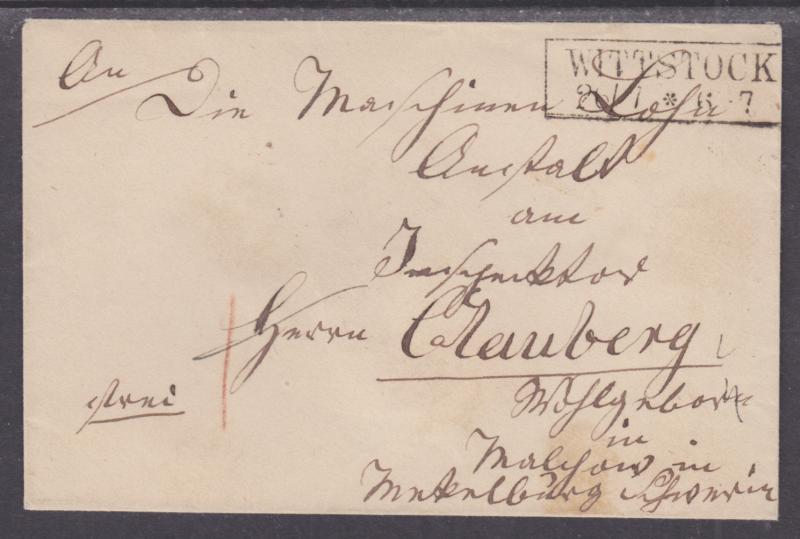 Germany, 1867 Stampless Cover, WITTSTOCK Boxed Cancel