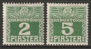 Austria Offices in Turkey 1908 Sc J10c,J11c postage due thick ordinary paper MH