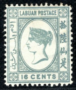 North Borneo LABUAN QV Stamp SG.33 16c Grey (1886) Mint LMM Cat £170 XBLUE21