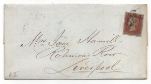 GB QV 1853 1d red brown 4 margins Imperf Entire to Liverpool WS37403