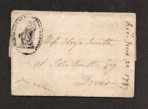 French Revolution - 1797 Stampless Ltr/Temple Tower, Paris to Dover -Lot 0624048