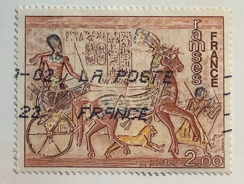 France 1976 Scott 1467 used - 2.00fr, Ramses, Fresco of the temple of Abu Simbel