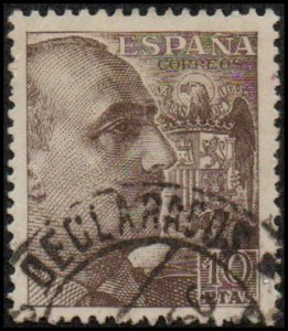 Spain 709a - Used - 10ptas Gen. Francisco Franco (perf 13) (1953)