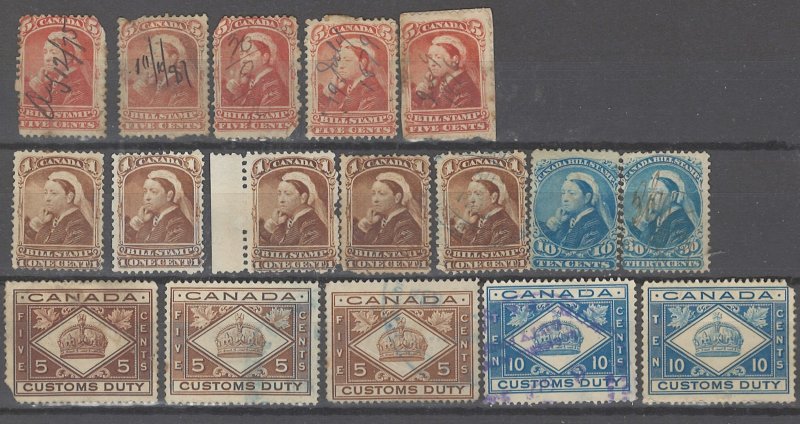 COLLECTION LOT # 2469 CANADA 17 REVENUE STAMPS 1868+ CV=$13