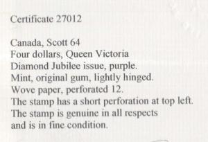 Canada #64 Mint **With Certificate**