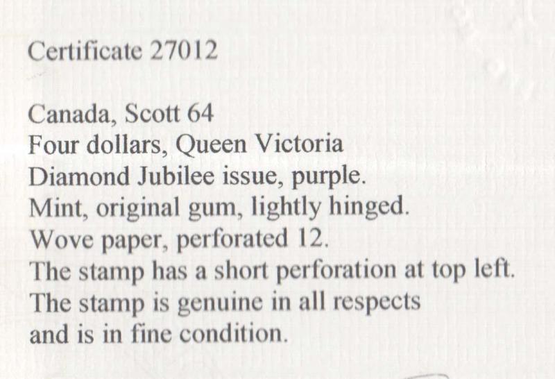Canada #64 Mint **With Certificate**