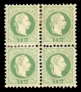 Austria #35 Cat$260+, 1876 3kr green, block of four, hinged