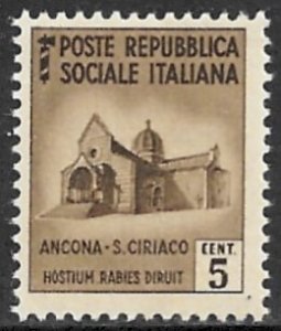 ITALIAN SOCIAL REPUBLIC 1944 5c St Ciriaco Church Unwmkd Issue Sc 22 MH