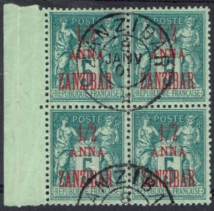 FRENCH PO ZANZIBAR 1896 PEACE AND COMMERCE ½A ON 5C BLOCK