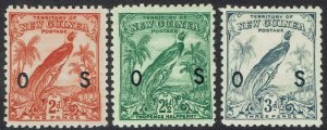 NEW GUINEA 1932 UNDATED BIRD OS 2D 21/2D AND 3D