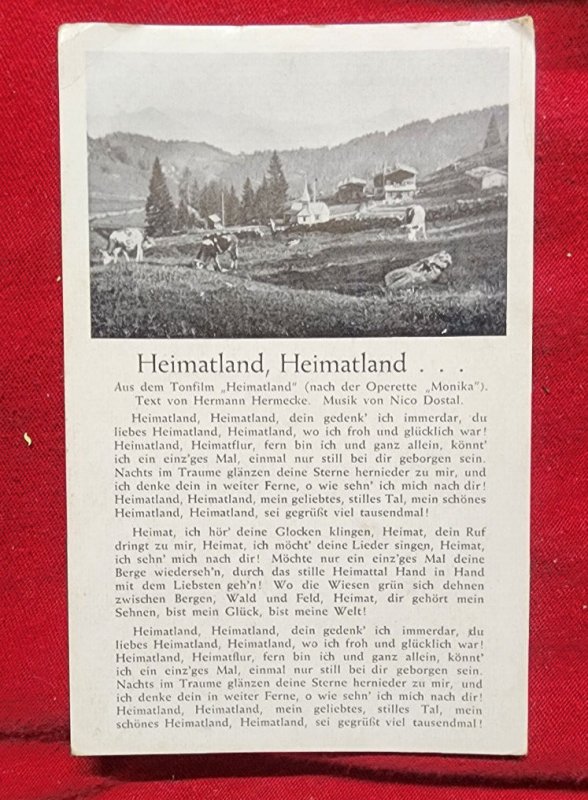 WW2 WWII German Third Reich Germany song Postcard Heimatland, Heimatland